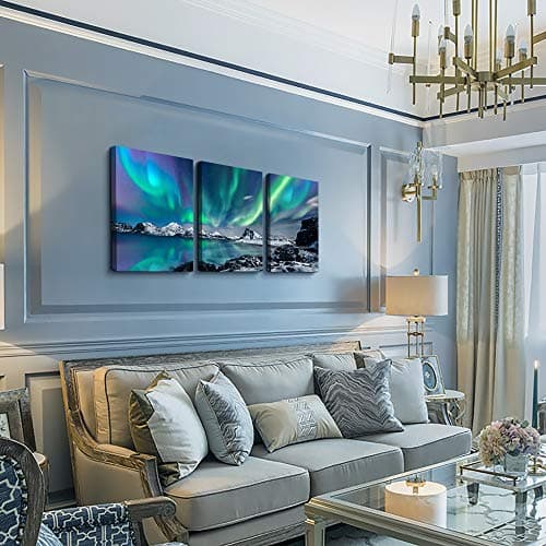 farmhouse Wall Art Aurora Scenery Painting on Canvas Wall decorations for living room Stretched and Framed Canvas Paintings 3 piece bedroom bathroom wall decor Ready to Hang for office Home Decor art