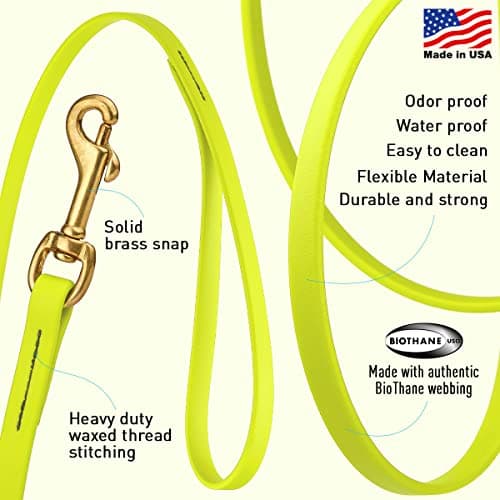 Viper K9 Biothane Working Dog Leash Waterproof Lead for Tracking Training Schutzhund Dog Sport & Search - Odor-Proof Long Line with Solid Brass Snap for Puppy Medium and Large 1/2" x 15ft SafetyYellow
