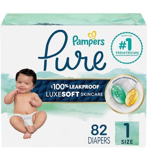 Pampers Pure Baby Diapers, Size 1 (8-14 lbs), 82, Up to 100% Leakproof, Premium Hypoallergenic Soft Diapers