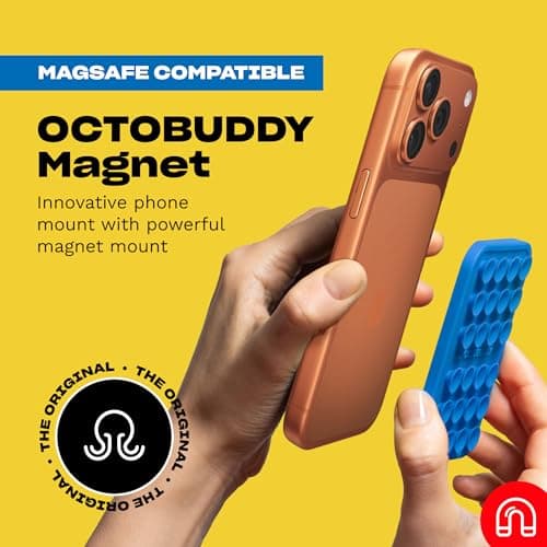 OCTOBUDDY Magnet - Dual Magnetic & Suction Phone Mount - MagSafe-Compatible Silicone Mobile Holder - Hands-Free Selfies & Videos - Content Creator Accessory - 2.6″ x 3.9″, Chalk Pink