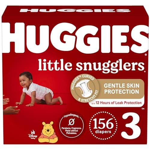Diapers Size 3 - Huggies Little Snugglers Disposable Baby Diapers, 156ct, One Month Supply, Pack of 6
