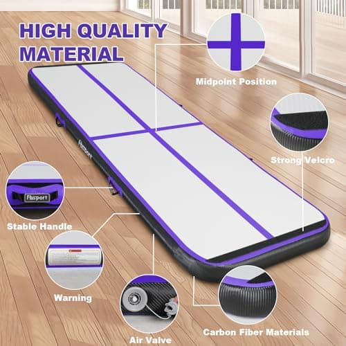 FBSPORT Inflatable Gymnastics Air Tumbling Track Mat Purple Black Length 13ft Thickness 4 inches, Air Tumble Track Mat with Electric Air Pump for Home Use Training Cheerleading Yoga Water Gym Park