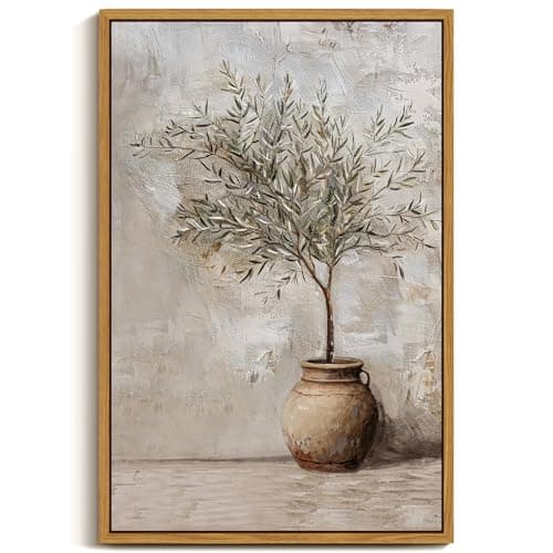 ARPEOTCY Vintage Framed Canvas Wall Art, 16x24 Inch, Large Classic Olive Tree in Vessel Prints for Home Decor, Botanical Still Life Paintings Hanging Wall Art for Bedroom, Living Room, Office