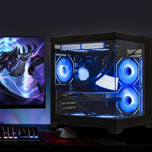 HELLOLAND Panaroma Gaming PC Desktop -AMD Ryzen 7 5700X 3.4 GHz -GeForce RTX 5060 8GB -32GB DDR4 RAM -1TB PCIe SSD & 240mm AIO & ARGB Software -WiFi & Bluetooth -Windows 11 Tower Computer-Black