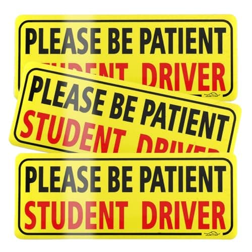 JUSTTOP 3pcs Student Driver Magnet for Car, Please Be Patient Student Driver, New Drivers Sticker Safety Warning, Magnetic Reflective Rookie Driver Bumper Sticker (Black&Red)