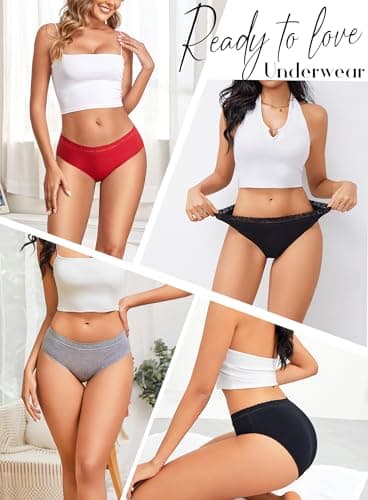 READY TO LOVE Cotton Underwear Womens Sexy Panties Lace Waistband Full Coverage Briefs Ladies Bikini Hipster 6 Pack