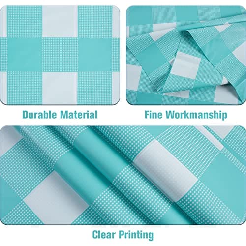 Kesfey 3 Packs Aqua and White Gingham Table Cloths 54 x 108 Inches Disposable Plastic Checkered Tablecovers Waterproof Rectangle Picnic Party Table Covers for Birthday Party Supplies Christmas