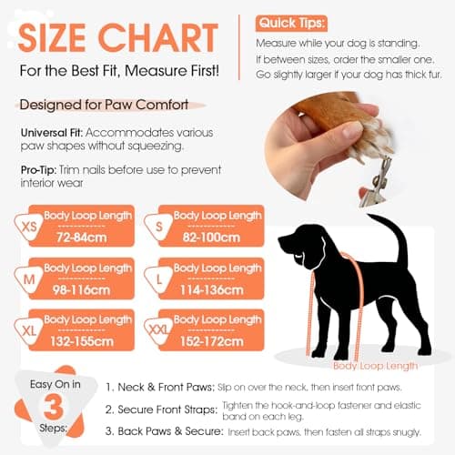 Pezluxe Dog Suspender Boots, Waterproof Anti-Slip Dog Rain Boots with Adjustable Strap for Small Medium Large Dogs, Reflective Dog Shoes with Suspenders for Outdoor Walking,Rain Snow Hiking, Orange,L