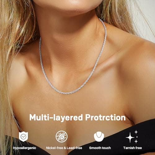 Girluky 925 Sterling Silver Chain Necklace for Women, 1.5MM Rope Chains Silver Chain for Women Sturdy & Durable Sterling Silver Necklaces 16 Inch