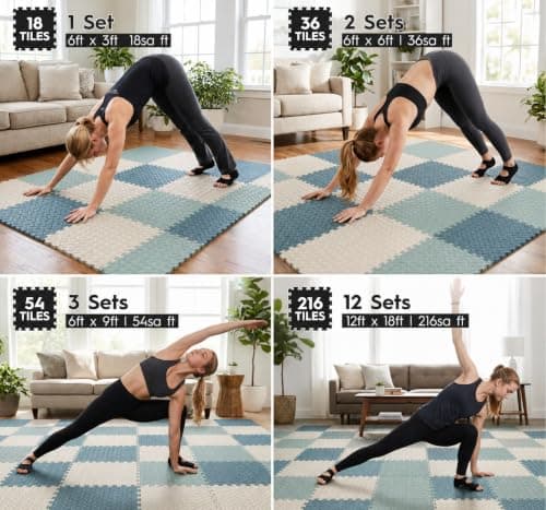 Haulcove Puzzle Exercise Mat, EVA Interlocking Foam Floor Tiles, Non-Slip High Traction Protective Flooring for Home Gym, Workout, Yoga, 12.6" x 12.6" x 0.4", 18 Sq Ft, 18 Tiles