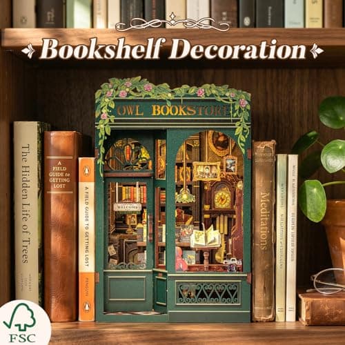 CUTEBEE Book Nook Kit - DIY Miniature House Kit for Adults, Dollhouse Booknook Library Bookshelf Decor 3D Wooden Puzzle, Gifts for Family, Friends