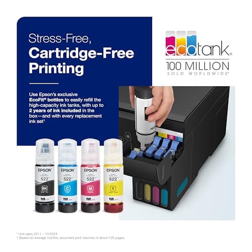 Epson EcoTank ET-2800 Wireless Color All-in-One Cartridge-Free Supertank with Scan and Copy, The Ideal Basic Home Printer - Black