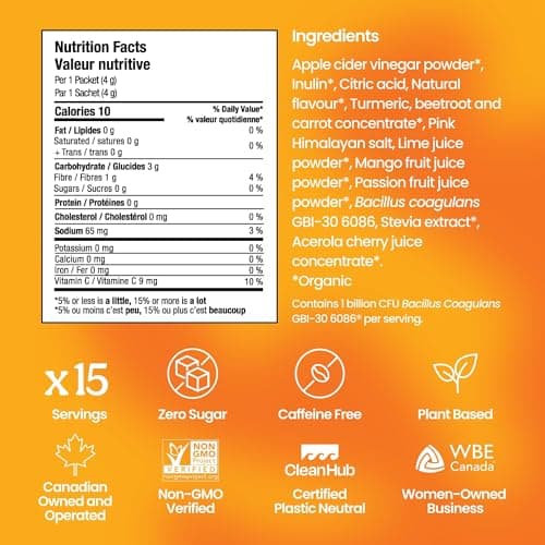 Blume SuperBelly Packets, Sugar-Free, with, Apple Cider Vinegar- Mango Passion Fruit, 15 Sticks - Canadian Brand