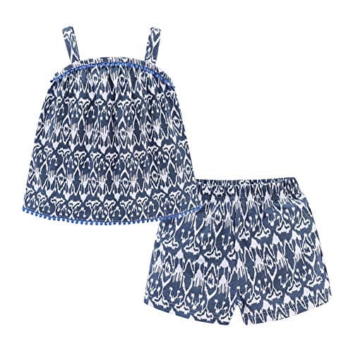 Mud Kingdom Toddler Girls Shorts Sets Bohemian Vintage Outfits 2 Piece Tassel Trim Elastic Waist Navy Blue 2T