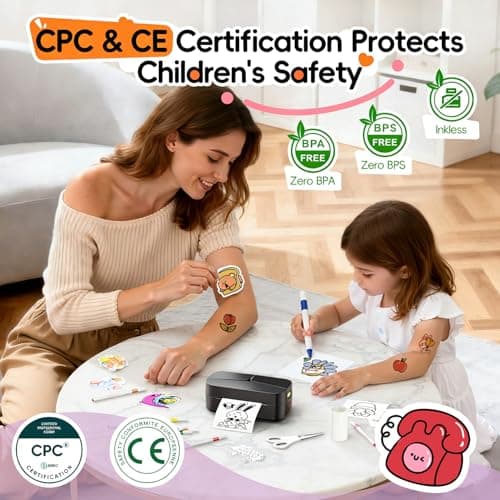 Phomemo Temporary Tattoo Makers,TK32 Tattoo Printer Create Custom Temporary Tattoos for All Ages,Sticker Maker Painting Kit with 50 Papers,8 Markers,for Parties,Events,Gifts & Creative Fun,Black