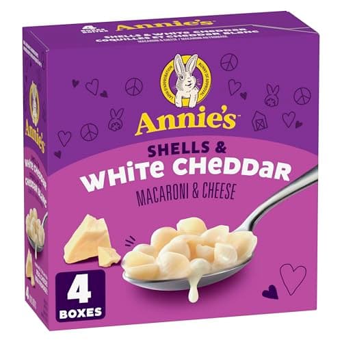 ANNIE'S - VALUE PACK SIZE - MACARONI AND CHEESE Shells and White Cheddar, 4 Pack, 680 Grams box, No Artificial Flavours or Synthetic Colours, Contains Real Cheese and Milk Ingredients