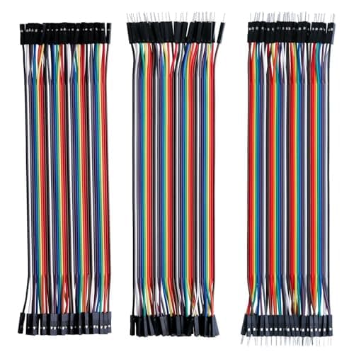 ELEGOO 120pcs Multicolored Dupont Wire 40pin Male to Female, 40pin Male to Male, 40pin Female to Female Breadboard Jumper Wires Ribbon Cables Kit Compatible with Arduino Projects