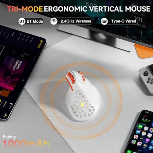 SOLAKAKA E9 PRO Vertical MMO Gaming Mouse - Ergonomic Wireless Mouse with 10 Side Buttons,PAW3395 36000 DPI Sensor,45°Grip,Tri-Mode 2.4G/BT/Wired, RGB,1000mAh Rechargeable Mouse for PC/Mac - White