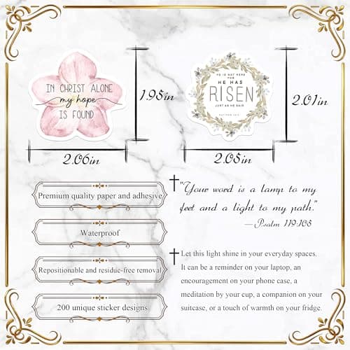 200 PCS Christian Bible Verse Jesus God Stickers - Waterproof Vinyl Scripture Stickers for Bible Journaling Supplies, Water Bottles, Laptops, Notebooks - Religious Inspirational Decals for Faith Gifts
