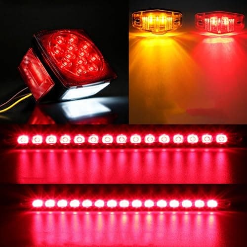 Lcrslitx LED Trailer Light Kit, IP67 Submersible Trailer Lights 12V DOT, Stop/Tail/Turn Boat Trailer Lights with 13.7" ID Bar, 6 Marker Lights, 25 ft Protective Wiring Harness, License Plate Bracket