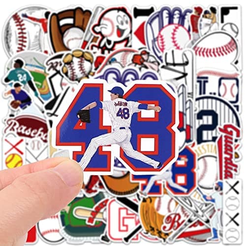 JOICEE 50pcs Baseball Stickers,Waterproof Vinyl Baseball Tattoos for Kids Teens Boys Adults, Sports Decals for Snowboard Laptop Water Bottles Hydro Flasks Phone Guitar Skateboard Computer