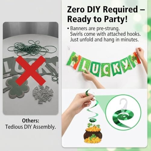 BVXVCB 40ct St. Patrick's Day Decorations Kit, Hanging Swirls, Banner, Shamrock Garlands for St. Patrick's Day Decor, Saint Patrick's Day Party Favor