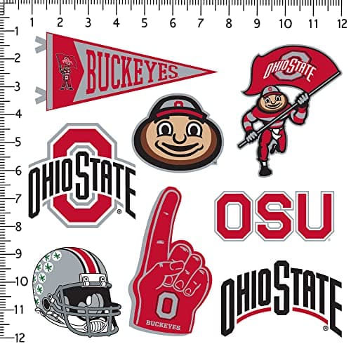 The Ohio State University Buckeyes 8ct Mixed Logo and Mascot Vinyl Sticker Pack for Laptop Water Bottle Tablet Scrapbooking Skateboard Indoor Outdoor Decals