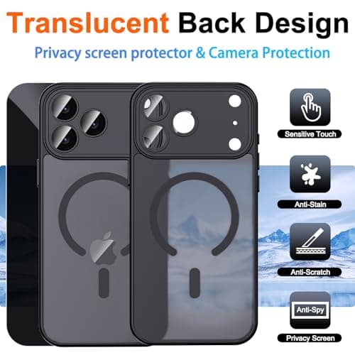 ZOZDOKG for iPhone 17 Pro Case with Privacy Screen Protector and Camera Protection, Compatible with MagSafe Magnetic Translucent Matte Shockproof Phone Protective Cover for iPhone 17 Pro, Black