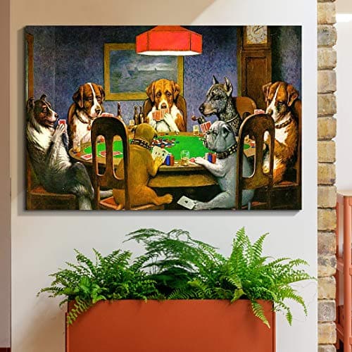 Denozer Dogs Playing Poker Canvas Wall Art Prints 36 x 24 inch Chess and Cards Room Anthropomorphic Dog Game Painting Funny Home Decor Picture for Living Room Bedroom
