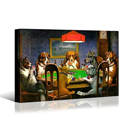 Denozer Dogs Playing Poker Canvas Wall Art Prints 36 x 24 inch Chess and Cards Room Anthropomorphic Dog Game Painting Funny Home Decor Picture for Living Room Bedroom