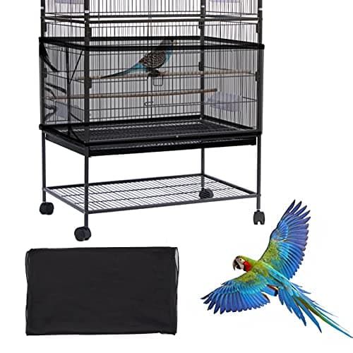 Large Bird Cage Cover, Daoeny Bird Cage Seed Catcher, Adjustable Soft Airy Nylon Mesh Net, Birdcage Cover Skirt Seed Guard for Parrot Parakeet Macaw African Round Square Cages (Black)