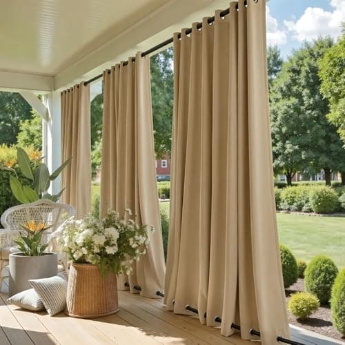 NICETOWN Outdoor Gazebo Curtains Windproof Top & Bottom Grommet, Thermal Insulated Light Blocking Windproof Drapes for Yard/Porch, W52 x L84, Set of 2, Biscotti Beige