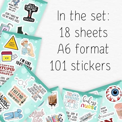 100Pcs Funny Nurse Stickers, Funny Nurse Gifts, Nursing Stickers, Medical Decals for Computer, Cups, Planner Laptop Decals, Gifts for Women & Men
