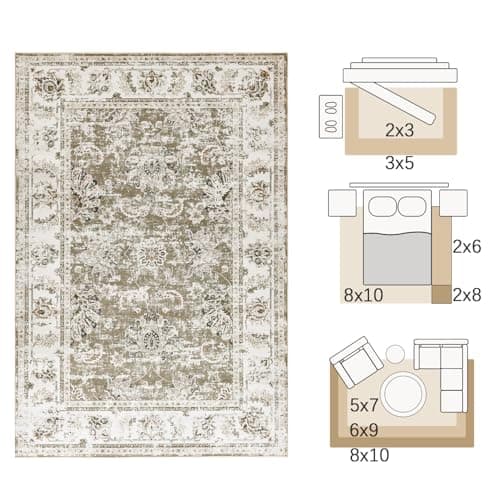 JINCHAN Area Rug 2x3 Rug Vintage Floor Cover Floral Print Doormat Taupe Thin Rug Doormat Retro Foldable Accent Rug for Kitchen Living Room Bedroom Entryway Bathroom Farmhouse