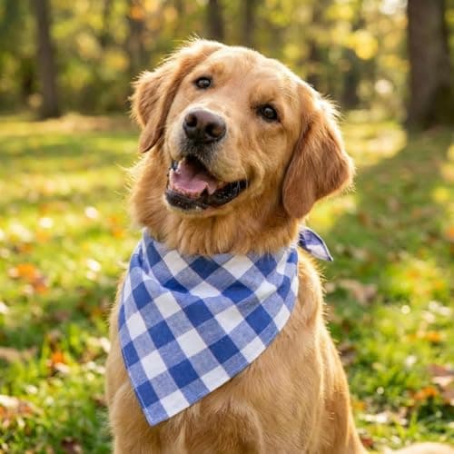 Dog Bandanas 1 Pack; Cotton Linen Blue Bandana Plaid for Large Dogs; Soft Breathable Dog Accessories; Classic Dog Apparel & Accessories(Blue Gingham,)