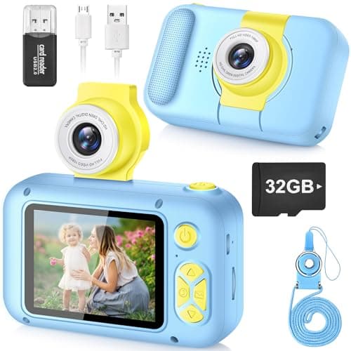 ARNSSIEN Kids Camera, Toddlers Digital Toy Camera with 180° Flip Lens, 2.4 Inch IPS Screen, Birthday Festival Present for 3 4 5 6 7 8 9 10 11 12 Year Old Girls & Boys, X101(Blue)