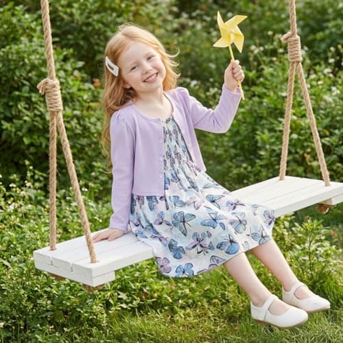 JiAmy Girl Dress and Cardigan 2Pcs Sets Toddler Summer Sleeveless Butterfly Floral Print A-line Dresses with Long Sleeve Coat Kids Casual Clothes for Girls 9-10 Years Purple