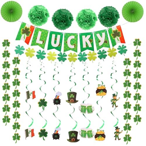 BVXVCB 40ct St. Patrick's Day Decorations Kit, Hanging Swirls, Banner, Shamrock Garlands for St. Patrick's Day Decor, Saint Patrick's Day Party Favor