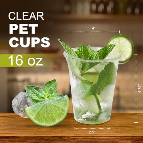 Morning Dew (16 oz, 1000 ct) Clear PET Cup, Plastic Cups 98mm Dia, Disposable Cold Drinking Cups, Perfect for Ice Coffee, Smoothie, Slushies, Juice & Mixed Beverages