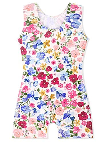 EQSJIU Gymnastics Biketards for Little Kid Girls 6-7 Years Old Outfits Leotard with Shorts Gold Yellow Pink Blue Purple Floral Flower Multicolored Toddler Leotard Gymnastics
