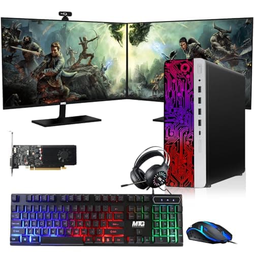 TechMagnet HP G3 Gaming Desktop PC,Intel Core i7 6th Gen,GT 1030 Graphics,16GB RAM,480GB SSD|2TB HDD,RGB Keyboard Mouse,RGB Headphone,Webcam,New Dual MTG 24-inch Monitor Windows 11(Renewed)