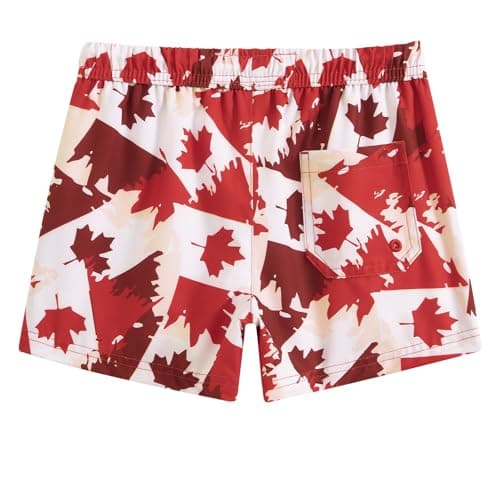 maamgic Boys Swim Trunks with Compression Liner Toddler Stretch Quick Dry Swim Shorts Quick Dry 2 in 1 Beach Shorts, Canada Flags, 8 Years