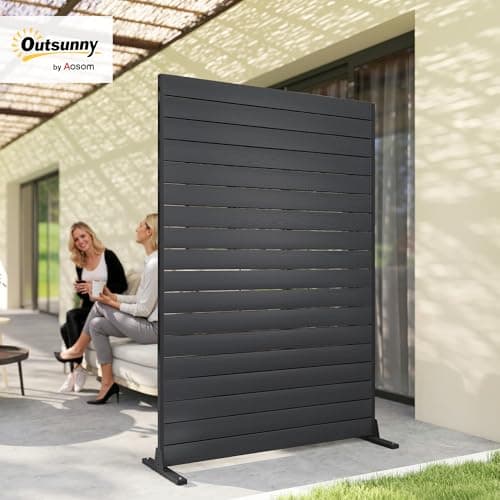 Outsunny Outdoor Privacy Screen, 47.2" W x 68.5" H HDPE Decorative Screen Panel with Stand and 6 Panels, Freestanding Privacy Panel for Indoor Outdoor, Patio Balcony Office, Black