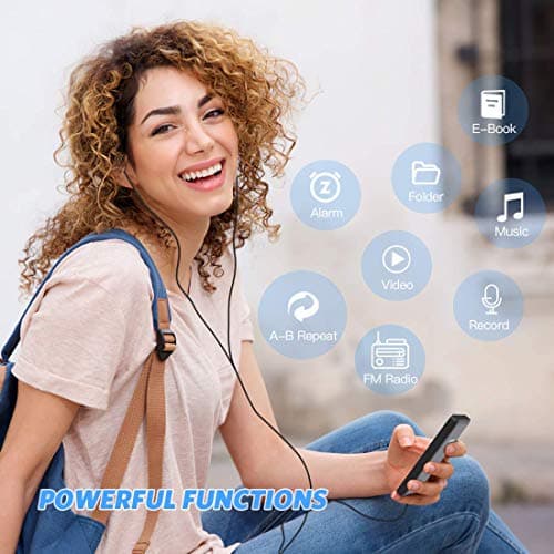 AGPTEK A02 16GB MP3 Player, 70 Hours Playback Lossless Sound Music Player, Supports up to 128GB, Black