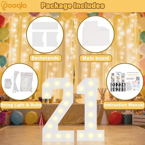 Pooqla 2.4FT Light Up Numbers, Marquee Numbers 2.4 Feet Tall Party Decor for Her Him, Mosaic Big Sign for 10th 20th 50th Birthday Anniversary Decoration Backdrop, Large Pre-Cut Frame Number 0