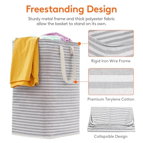 Lifewit 2-Pack 80L Freestanding Laundry Hamper, Large Collapsible Laundry Baskets with Easy Carry Extended Handles, Waterproof Clothes Hamper in Bedroom, Bathroom, Laundry Room, College Dorm, Grey