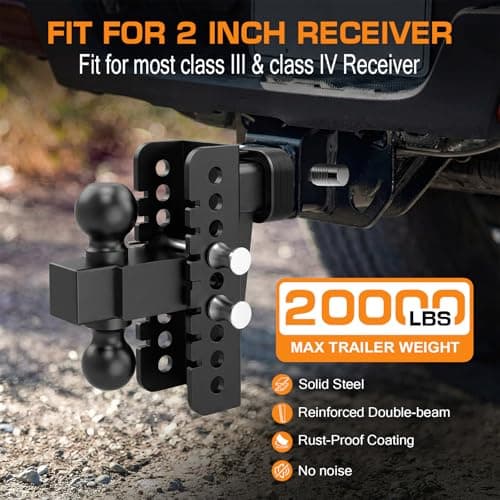 Vullteeon Adjustable Trailer Hitch, Drop Hitch for 2 Inch Receiver, 6" Drop/Rise, (2" & 2-5/16") Ball Hitch for Truck, 20000 LBS GTW, Slot-Fit & Anti-Rattle Design Trailer Hitches, Anti-Theft Pin