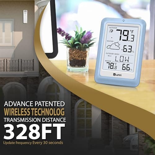 Indoor Outdoor Thermometer Hygrometer Wireless Weather Station, Temperature Humidity Monitor Battery Powered Inside Outside Thermometers with 330ft Range Remote Sensor and Backlight Display(LBLU01)