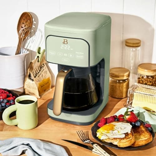 12 Cup Programmable Coffee Maker, 24 Hour Auto Brew, Touch Display, Bold Strength Control, Glass Carafe, Reusable Filter, Auto Shut Off (Sage Green)