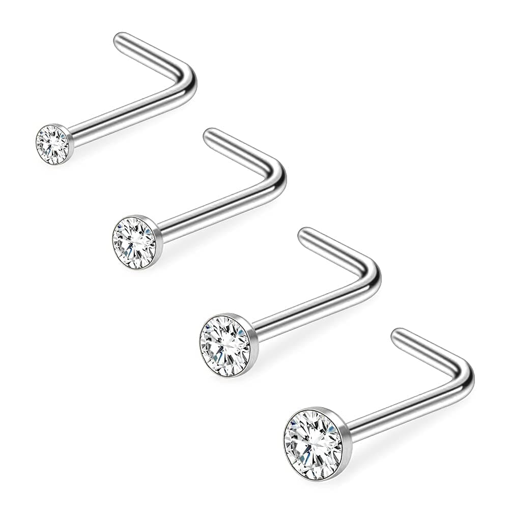 PunkTracker 20G 1.5mm 2mm 2.5mm 3mm 3.5mm 4mm Nose Rings, 4-12Pcs Clear Diamond CZ Nose Studs Nose Piercings Jewellery